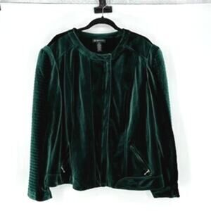 Women's Emerald Green Velvet Cropped Full Zip Moto Jacket - Plus Size 3X